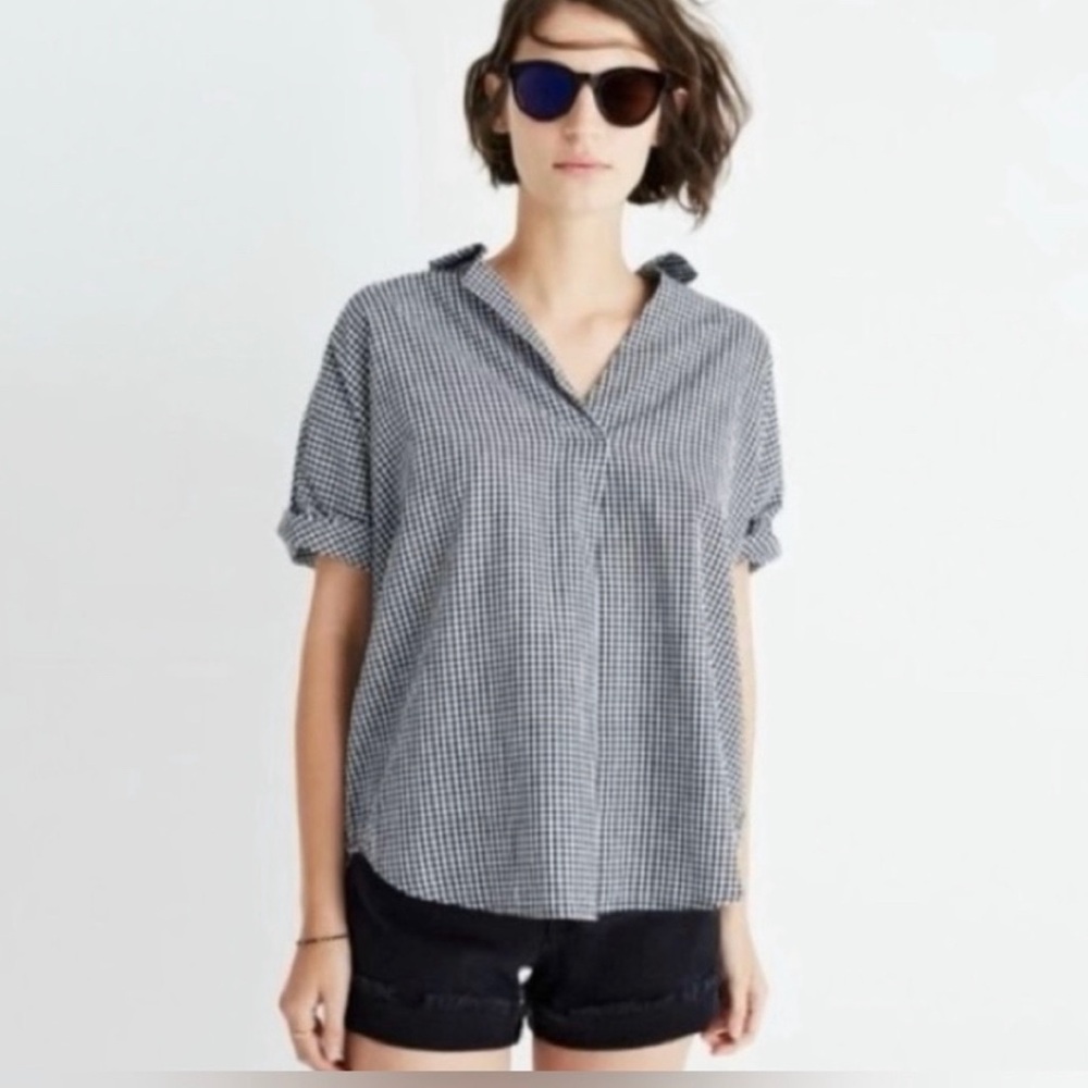 Madewell Gingham Courier Button Back Top